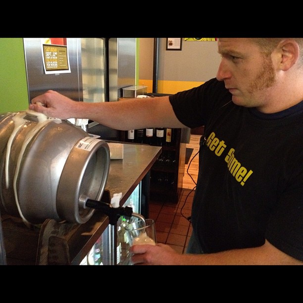 Pin of cask conditioned Oktoberfest tapped by Ryan at Pies & Pints Charleston #thinktaste