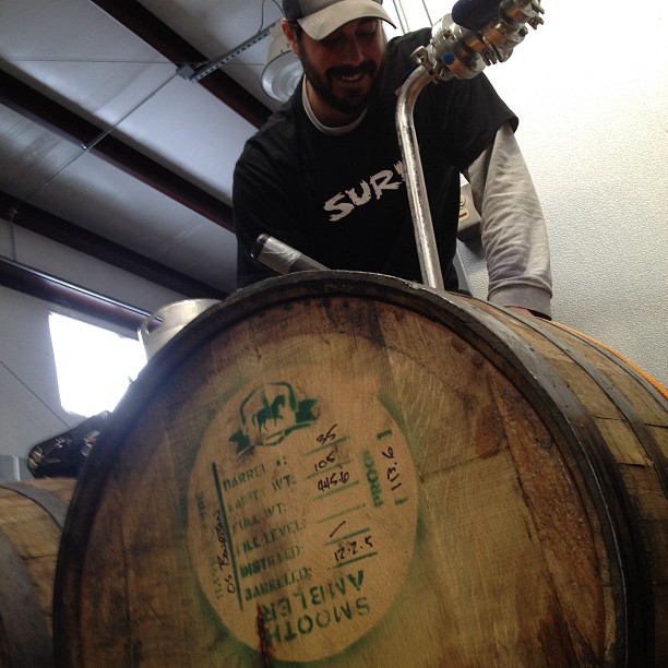 The moment of truth! Filling of the Smooth Ambler bourbon barrels...Then we wait....